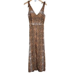 Asos Tie Back Linen Maxi Dress in Leopard Print Women's 6 Casual Weekend